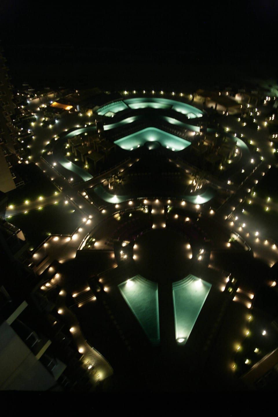 Night view of the pools from our balcony.