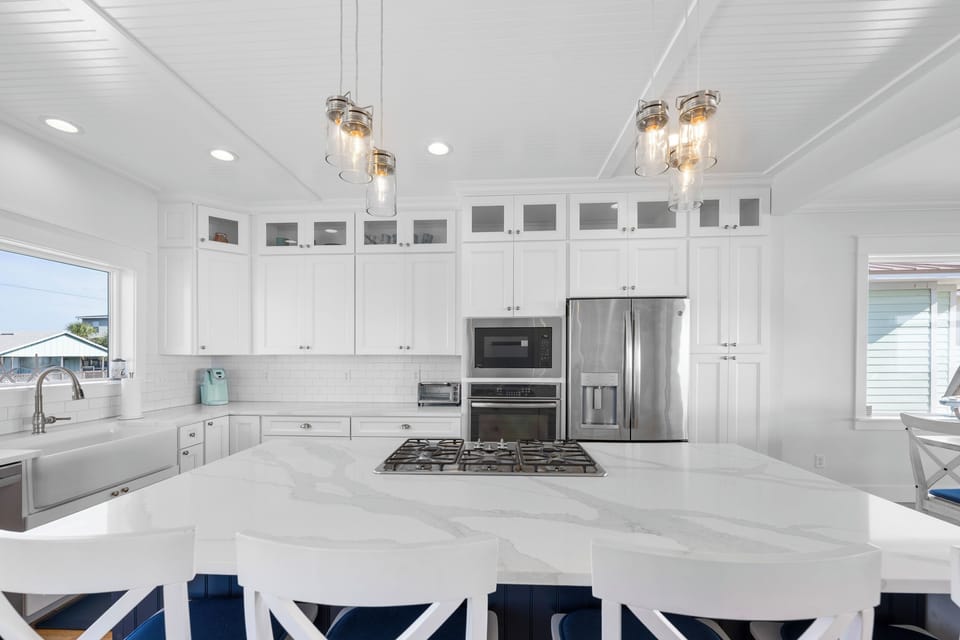 Cook and chat all together in this large kitchen.