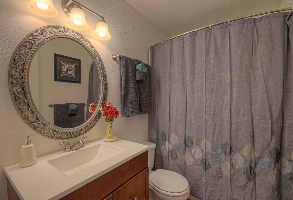 Primary bath has a walk-in shower.
