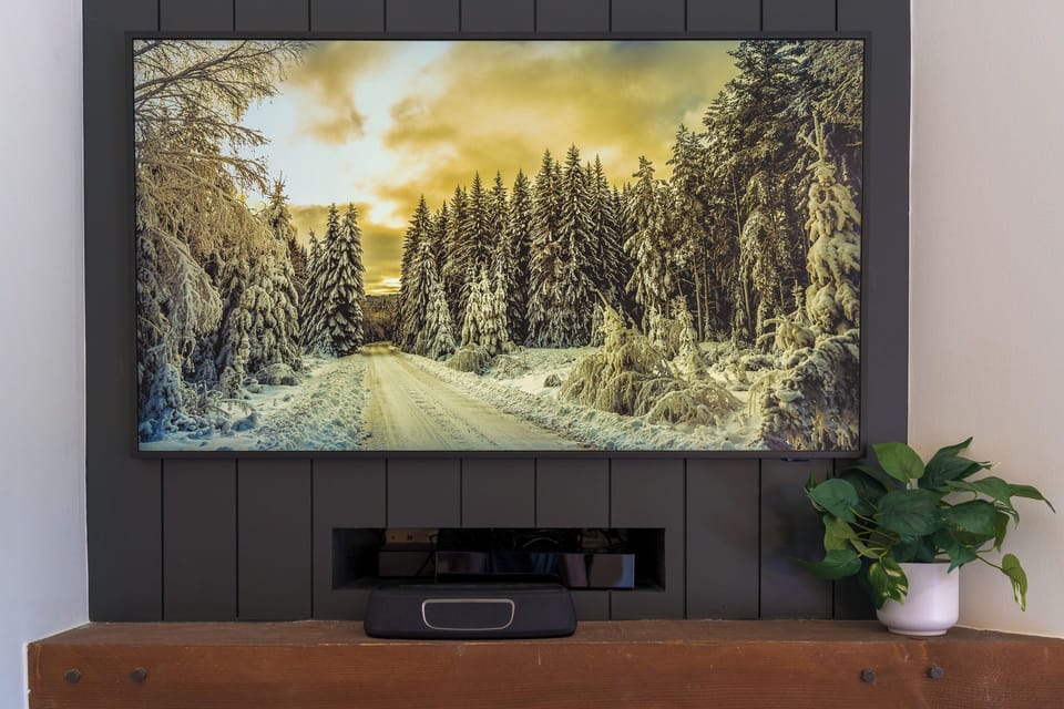 Samsung Frame TV and Polk soundbar in the living room