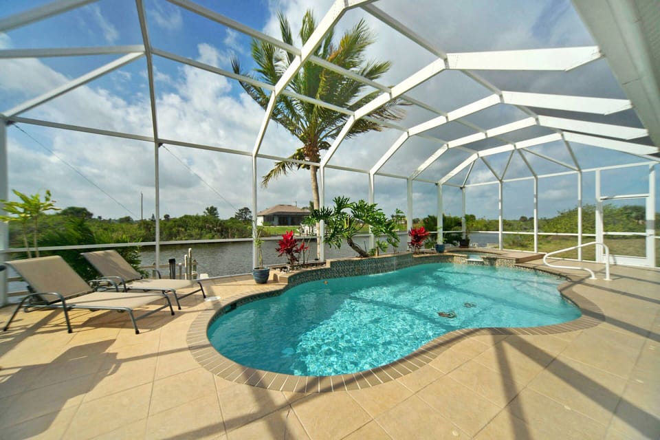 The electric heated pool & water feature are calling your name