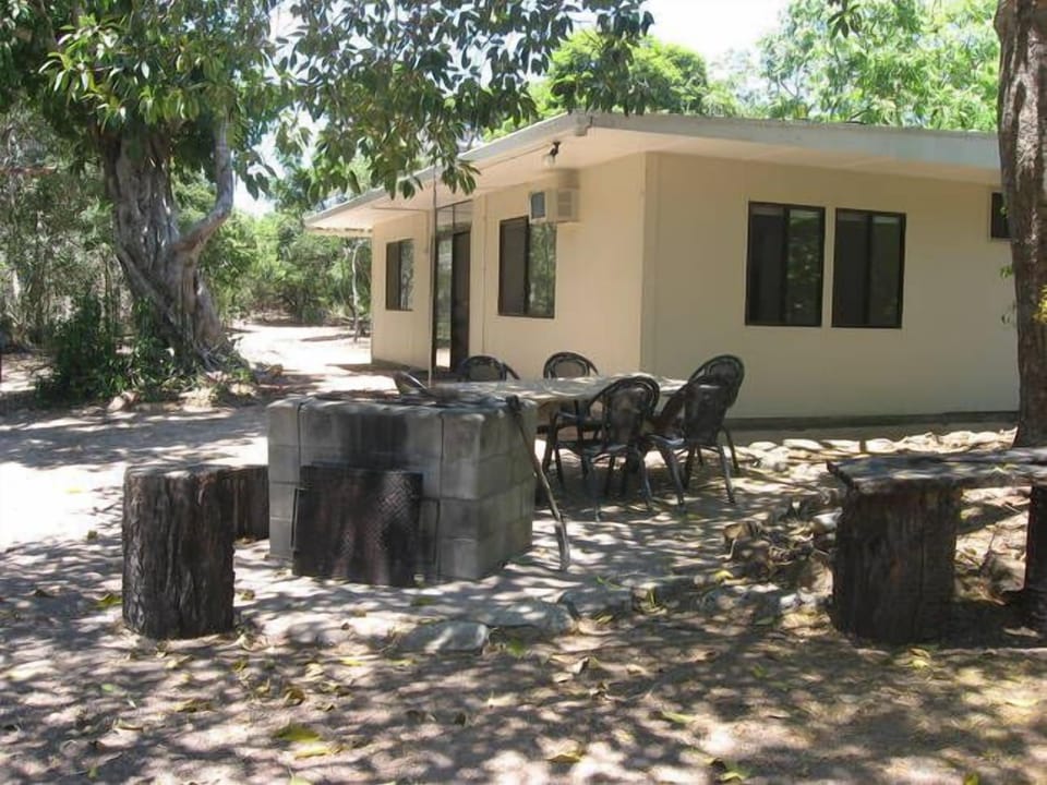 Outdoor area with wood BBQ