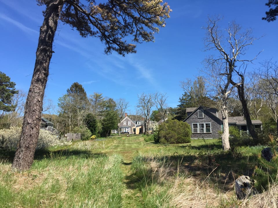 Cottage in foreground and main house in distance