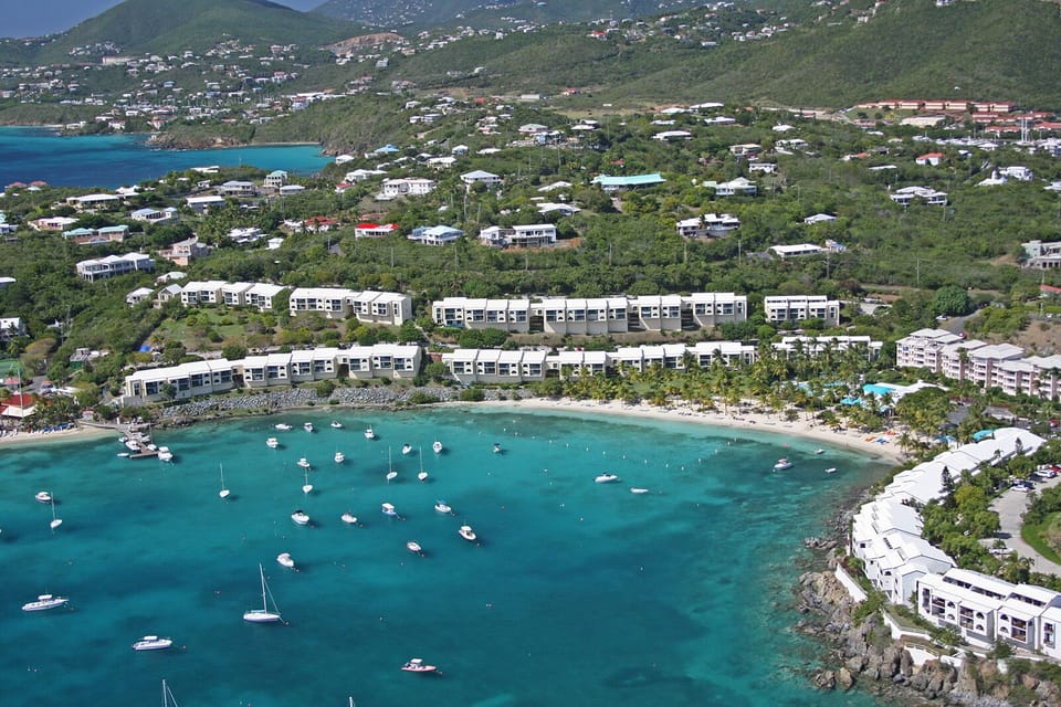 Aerial view of Cowpet Bay. Our CBW community left, Elysian center, CBE right