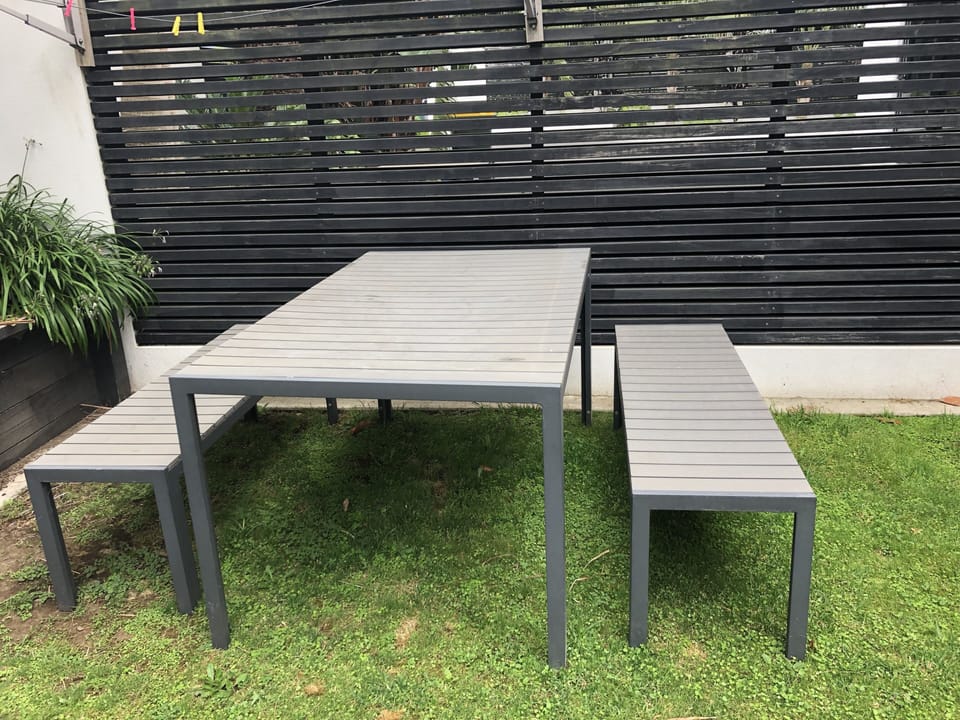 Small outdoor seating area.