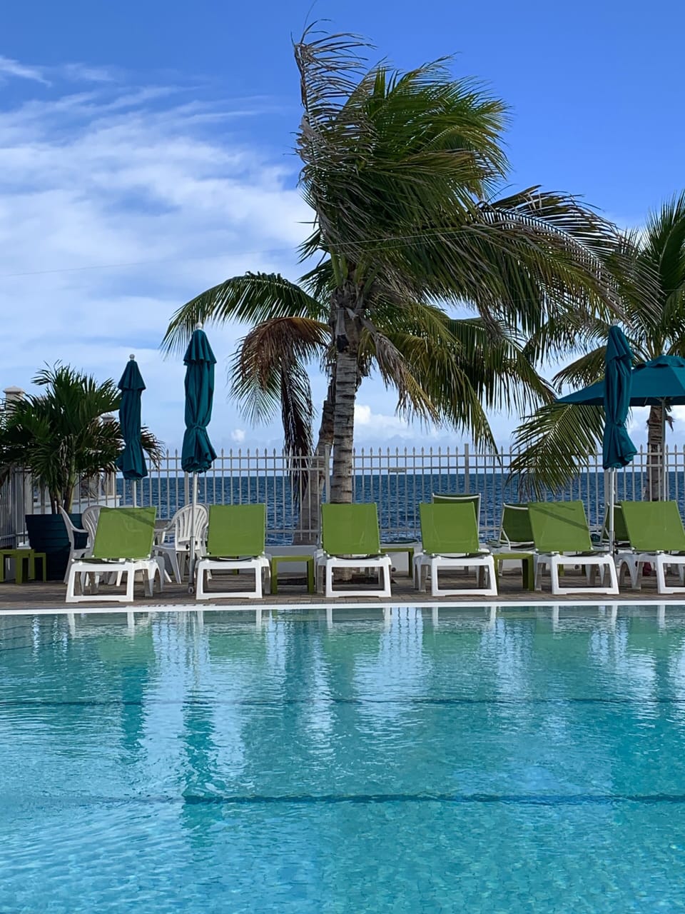View looking across the pool toward Atlantic Ocean and the beach