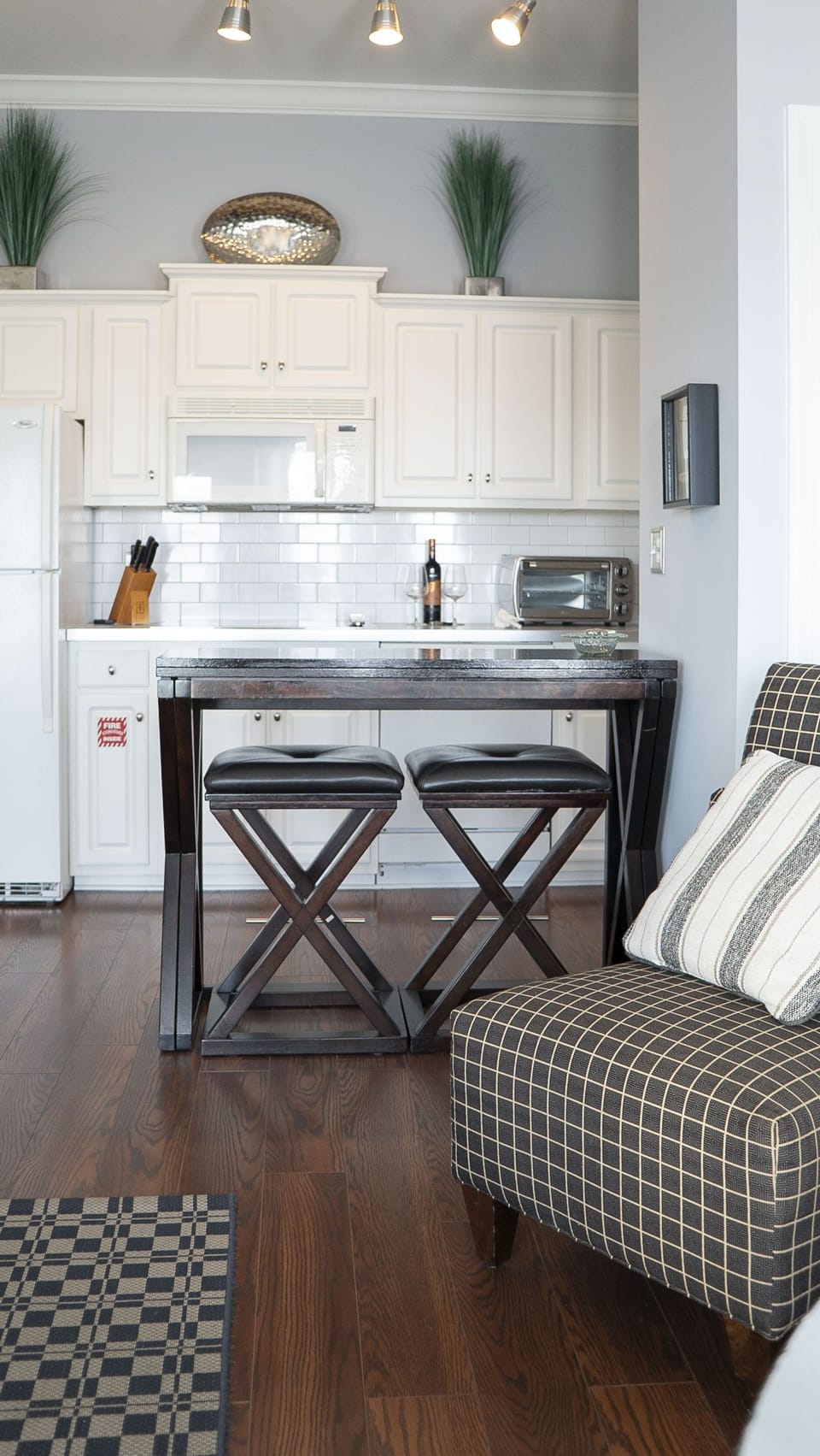Stocked kitchen with an expandable eat-in bar