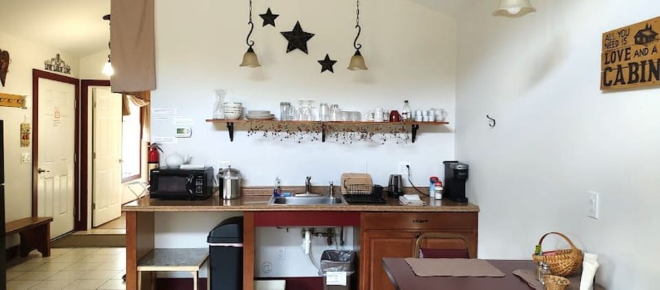 kitchenette with Keurig and pods