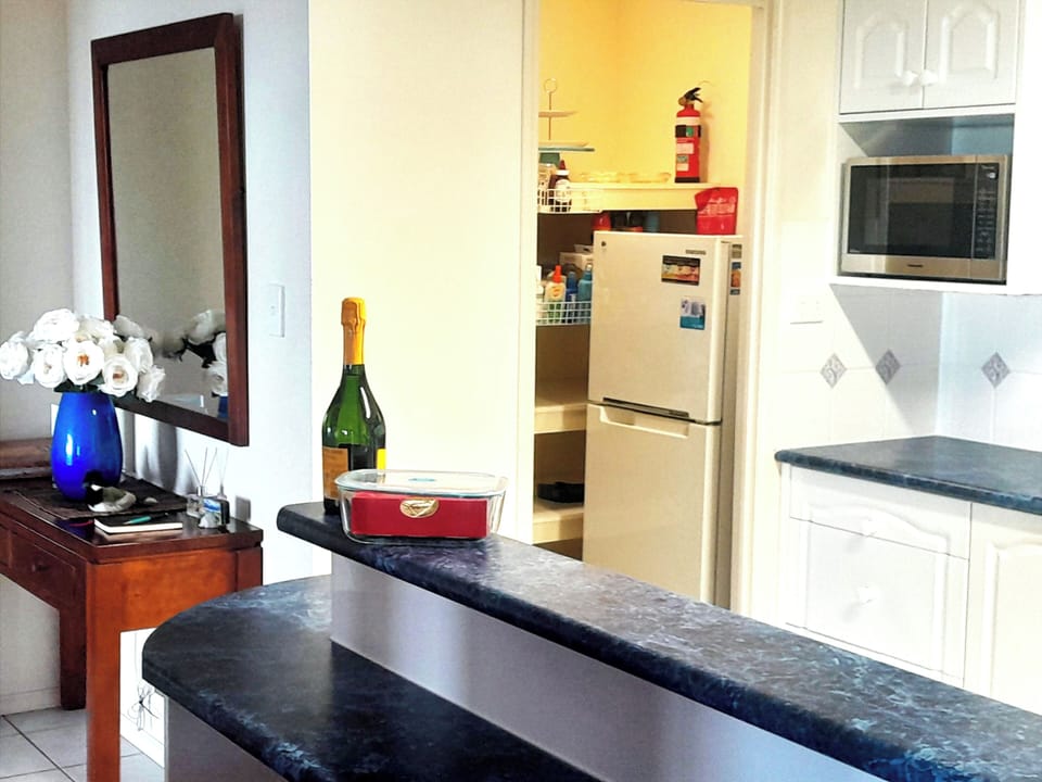 Walk-in Kitchen Pantry with key supplies, ample storage and second fridge