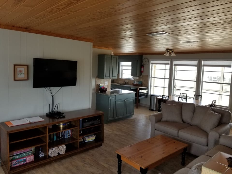 Living, dining, kitchen area