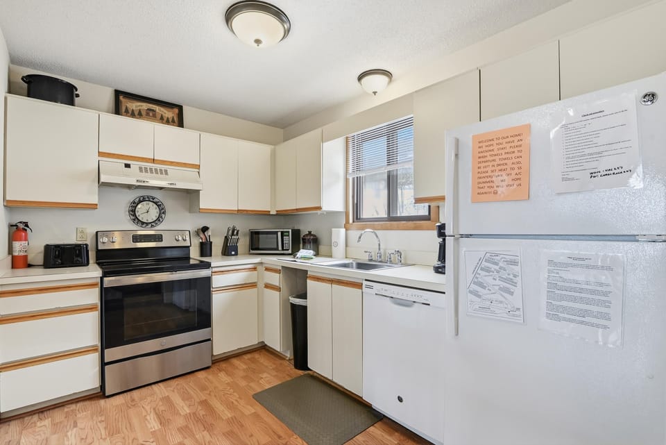 Kitchen area. Toaster, microwave, coffee maker, blender, waffle maker...etc.