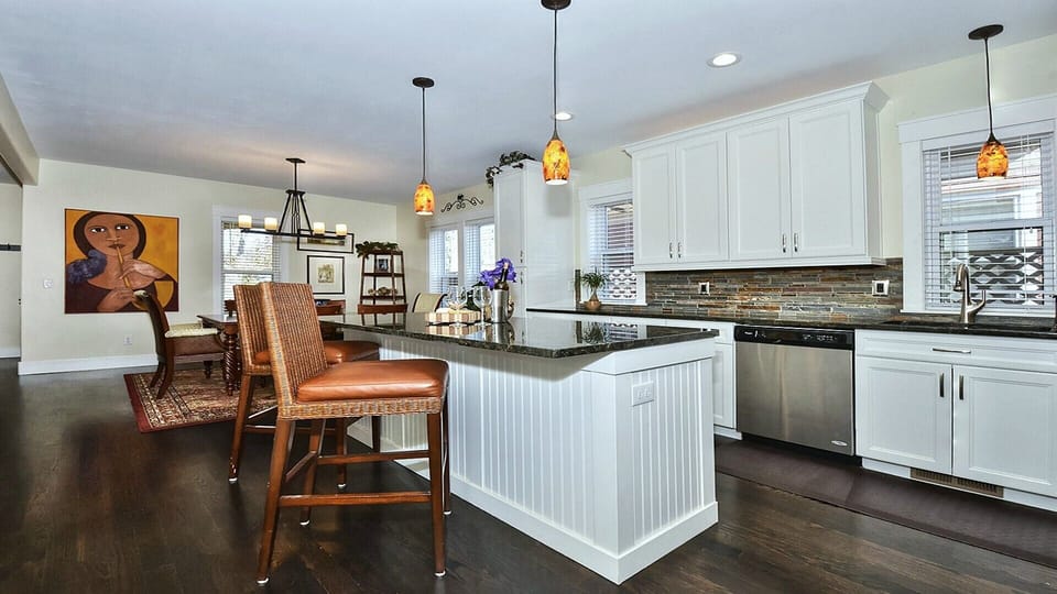 Fully stocked kitchen with large island perfect for entertaining
