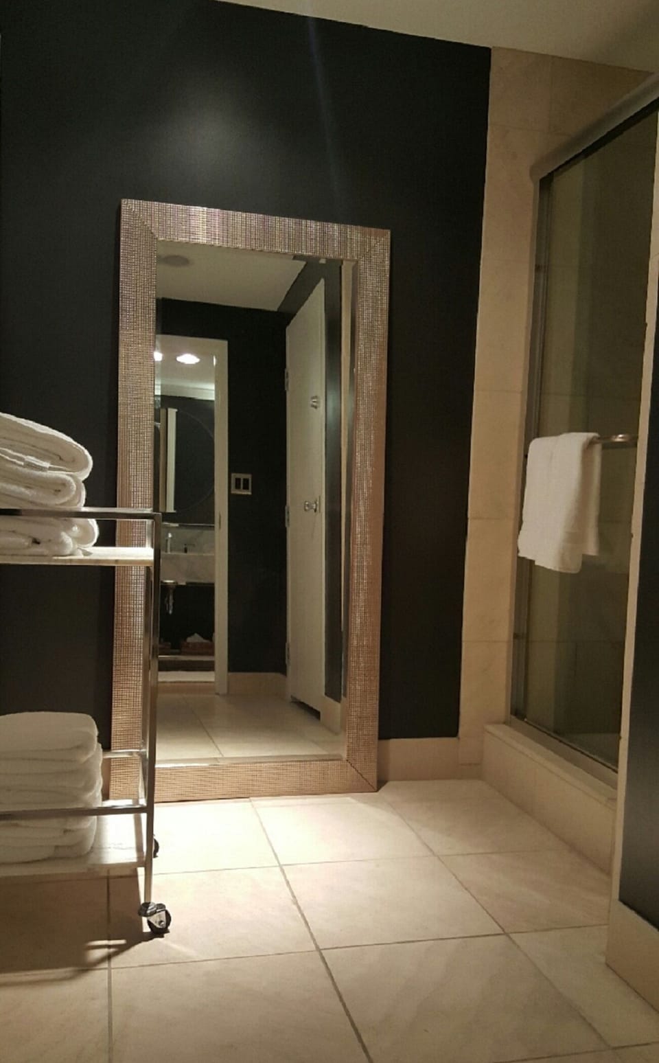 Separate shower room with washer and dryer. 