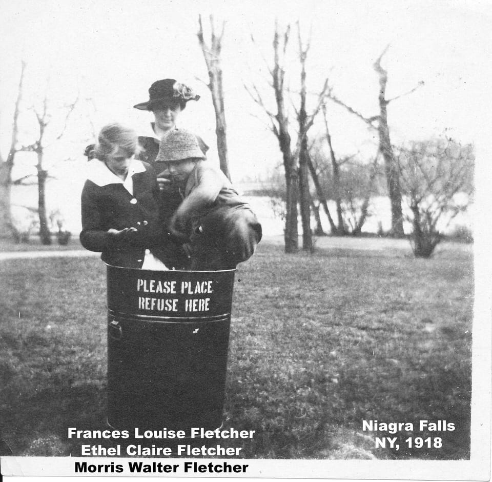 Niagra 1918 - Gram putting my Dad in the trash.  Didn't work. He got out. :-)