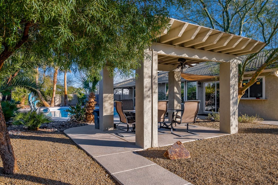 Our pergola is the perfect place to work, dine, or relax outside.