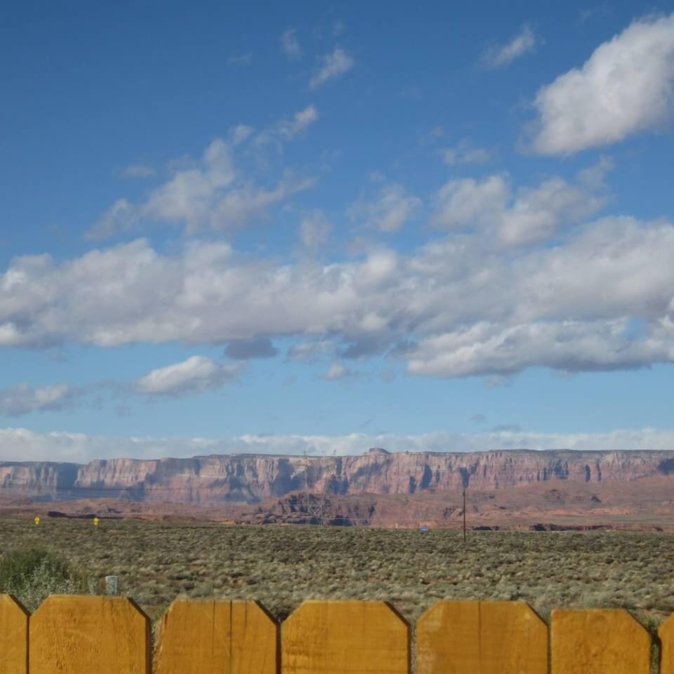 View of the Vermillion Cliffs from the front courtyard
