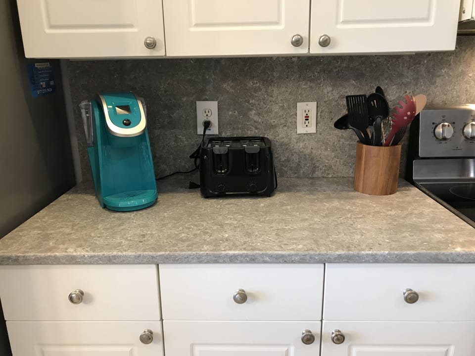 Both Keurig and regular coffee pot are available for your morning cup of Joe.