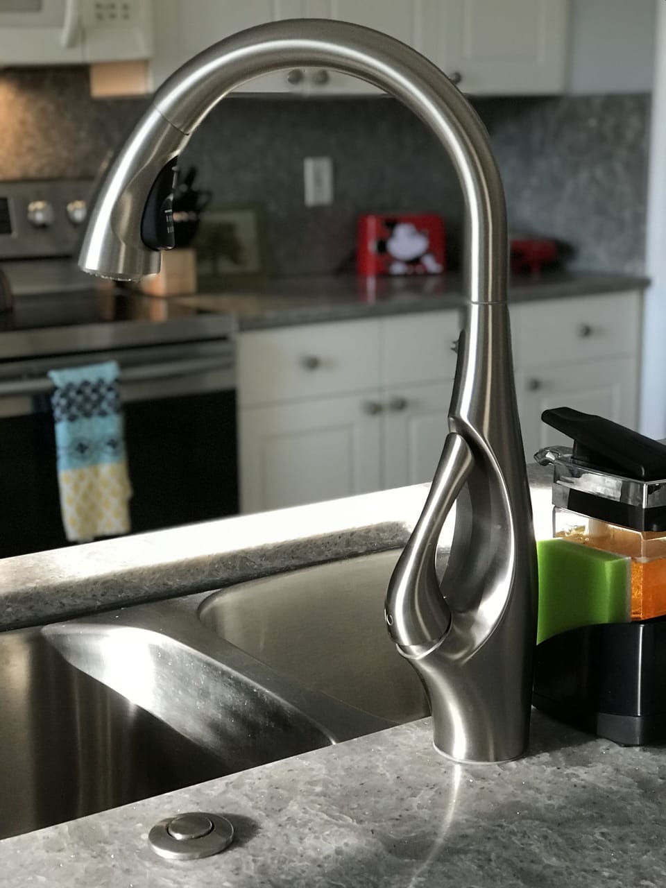 Renovated kitchen is well-stocked and beautiful.