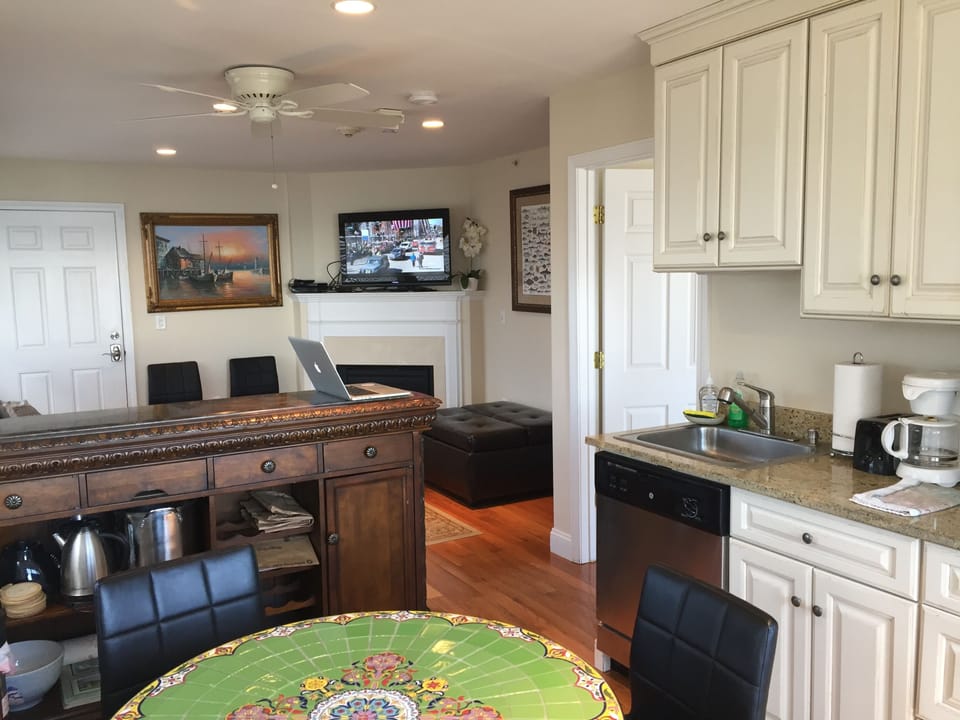 kitchen and eating area