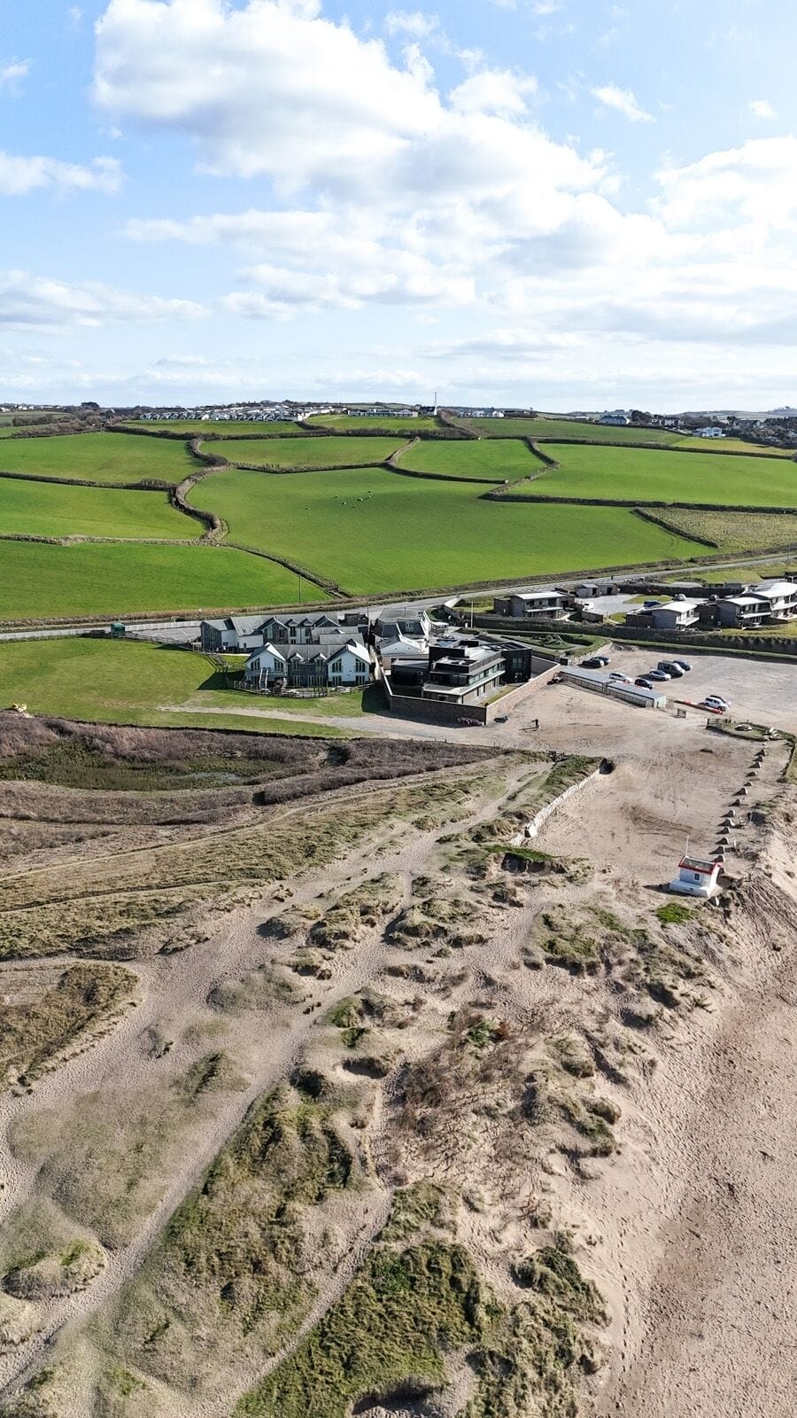Aerial view of Atlantic Air location near Widemouth Bay beach