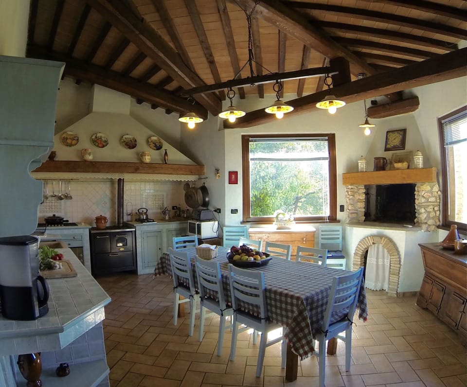 The kitchen with two large panoramic windows