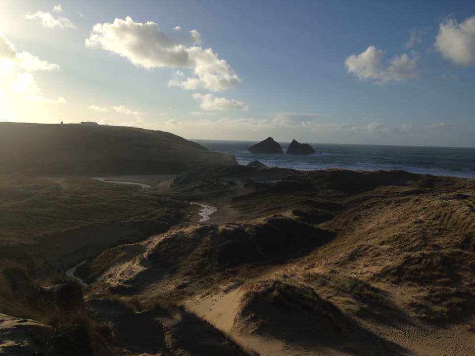 Not far to Hollywell Bay near Newquay, caves,  surfing & massive sand dunes