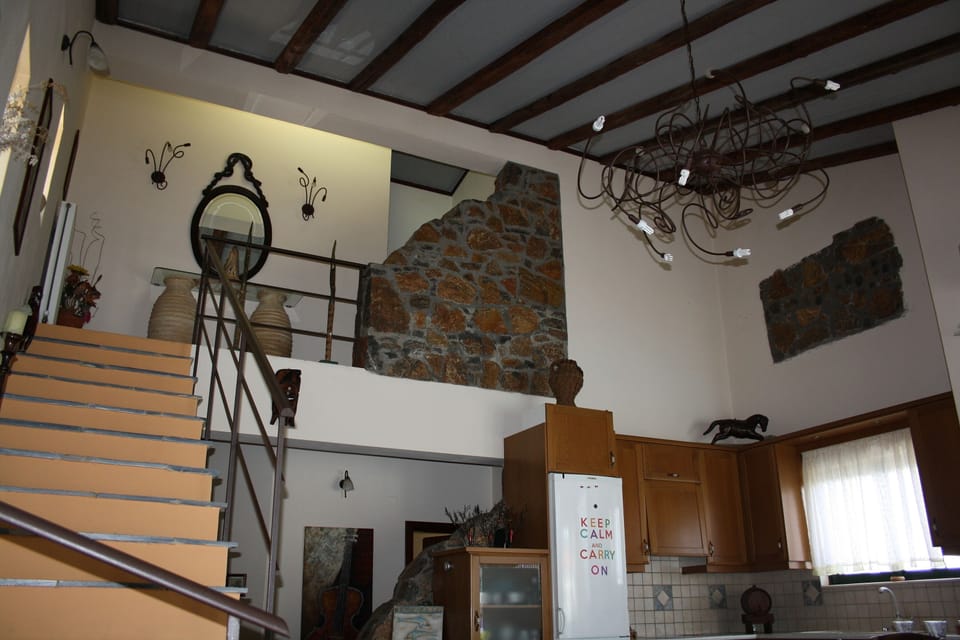 To the first floor.Villa has traditional decor