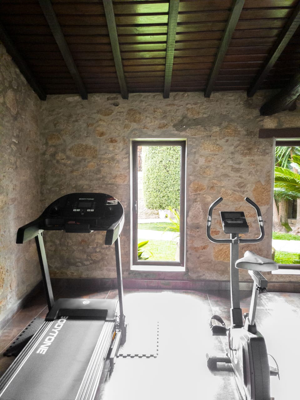 Micro Gym - Stationary Bike & Treadmill - Garden View