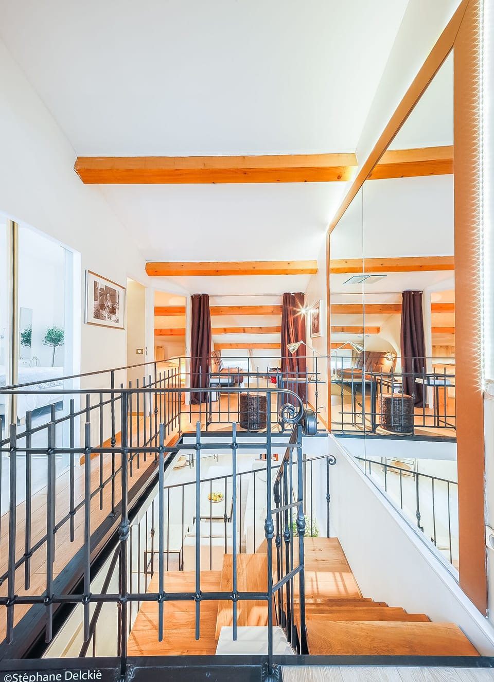 Upper floor landing, leading to three bedrooms and terrace. 