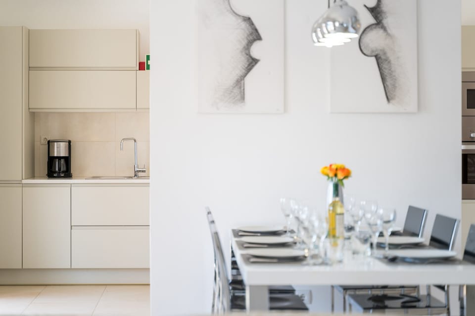 Dining table and kitchen