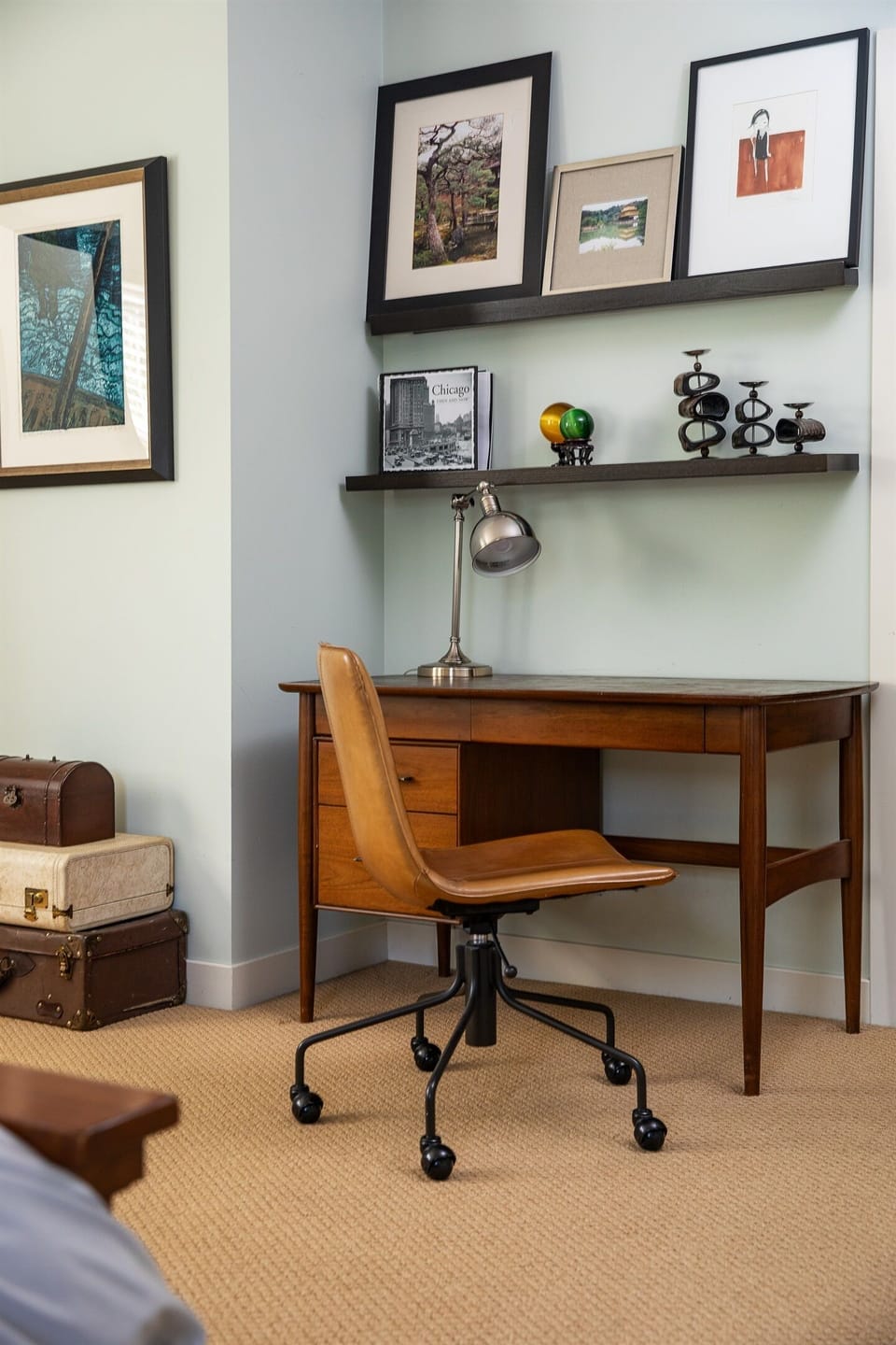 Desk with task lighting for work, if needed