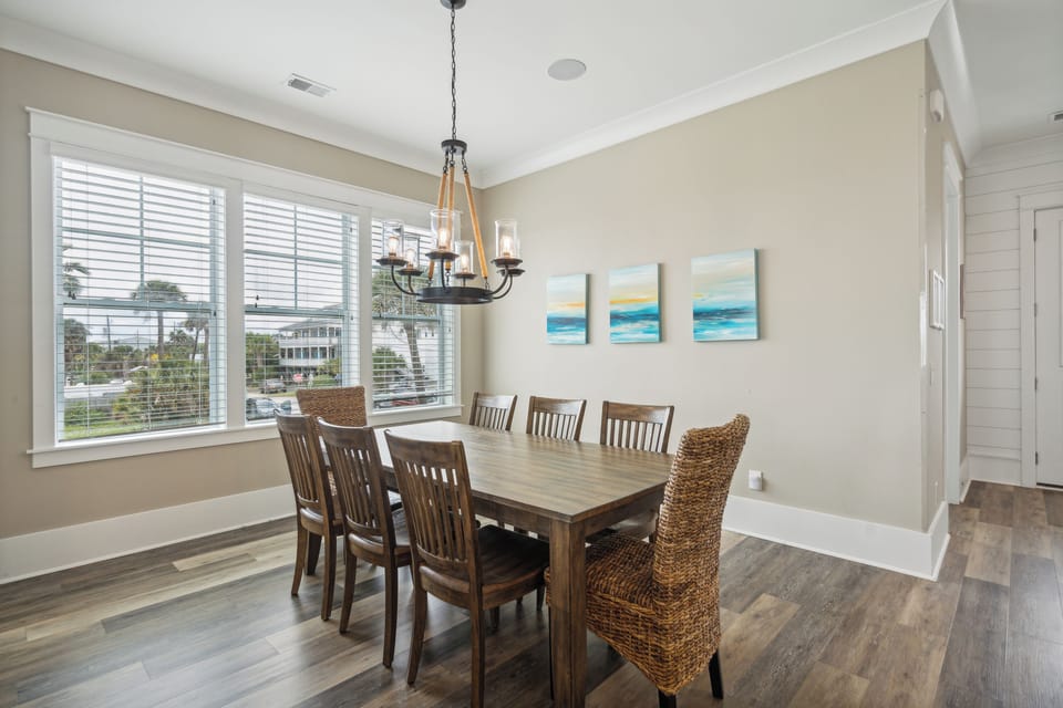 The dining room area has seating for 8, and plenty of room to enjoy a meal together.
