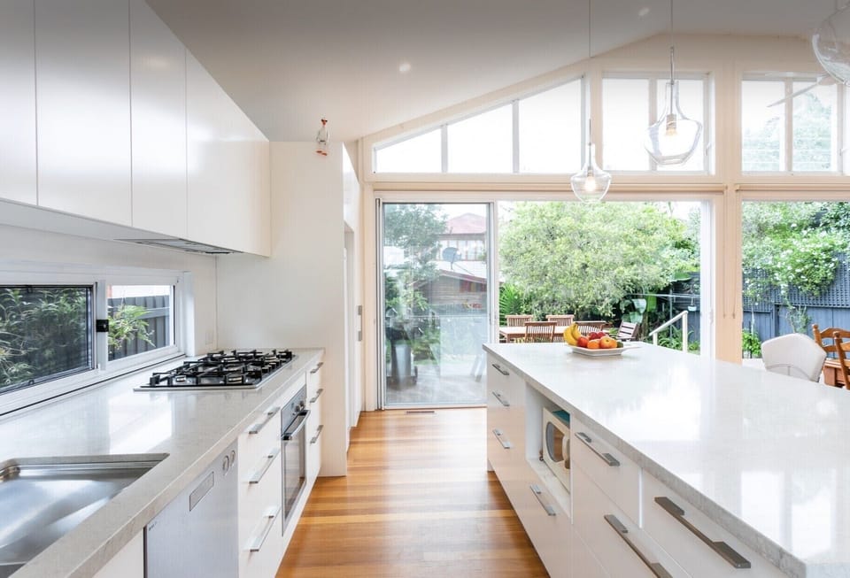 Kitchen leads to outdoor decked area