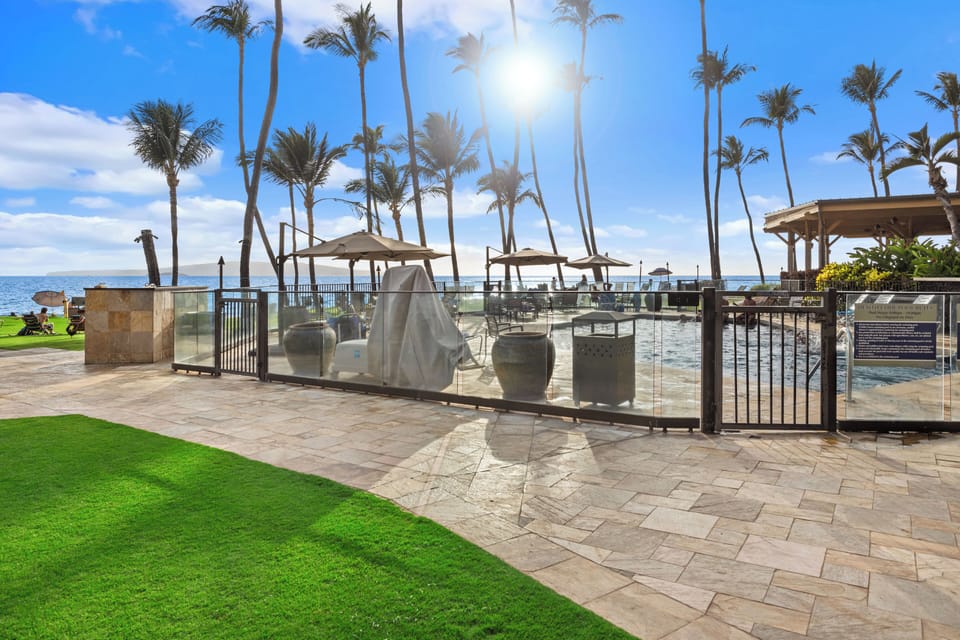 Pool is steps from grass area where you can rent and rest your boards & kayaks.