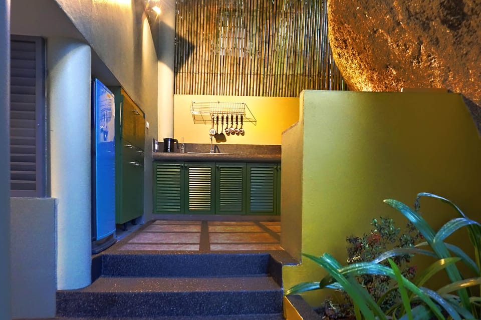 Kitchen uniquely created within the granite rock
