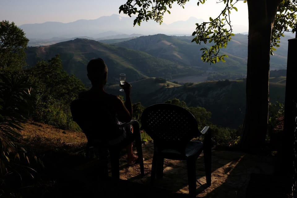 An evening glass of wine by the mulberry trees at the side gate...