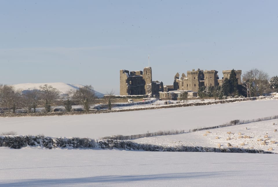 Raglan Castle in the snow
