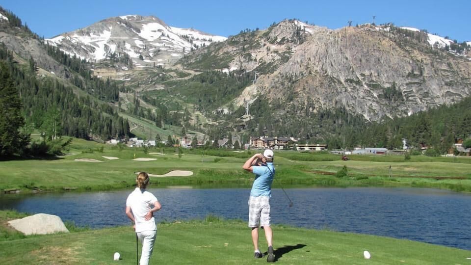 Golf with views of Palisades Tahoe ski mountain and Village