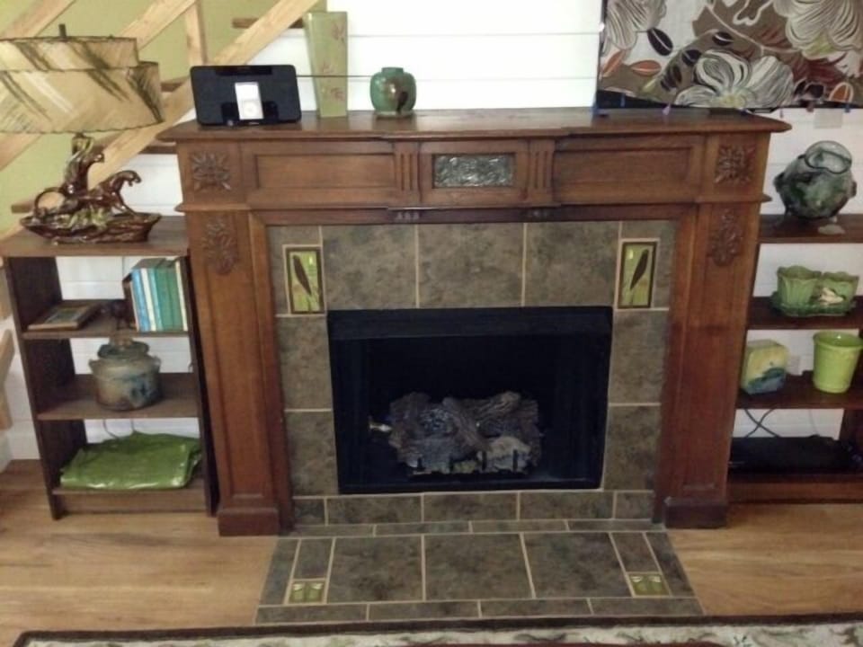 Fireplace - antique mantel with custom tile work