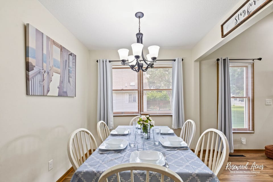 Large kitchen table that seats six or more.