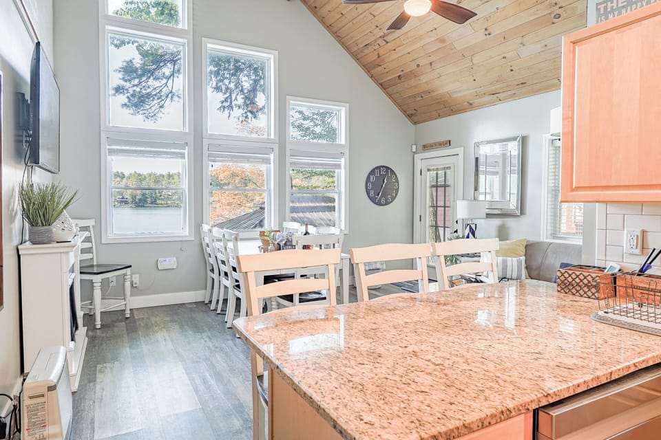 Main Level, counter with bar stools.
