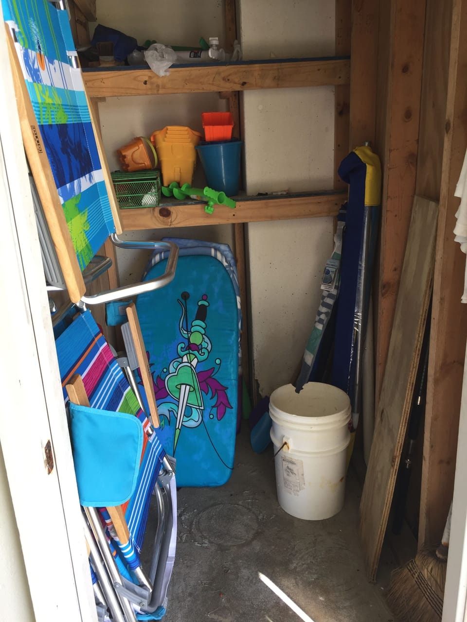 Storage room on ground level has beach chairs, umbrella etc. for our guests.
