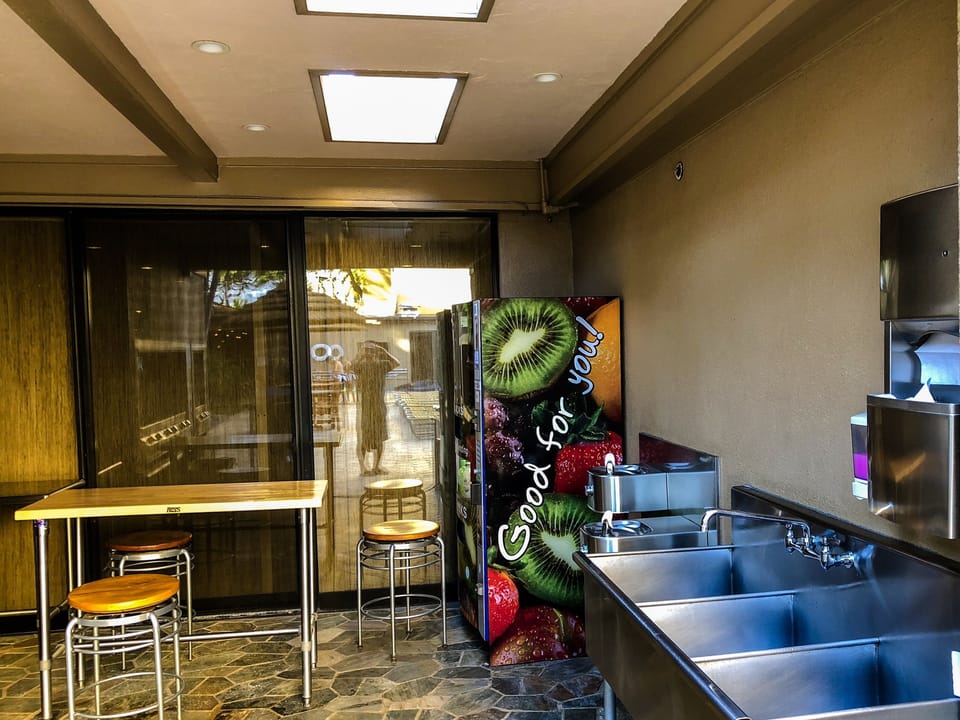 The main BBQ area is next to the pool and lobby.