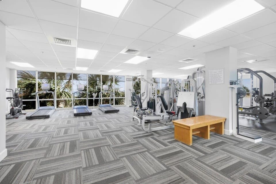 Large fitness room. Gym hours are from 7AM to 11PM 