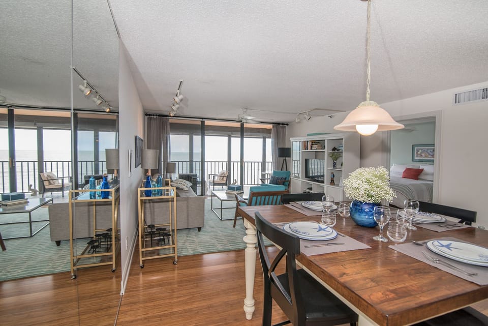 looking at the living space from the kitchen