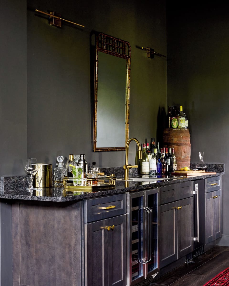 The wet bar has everything you need to mix and serve your favorite drinks.