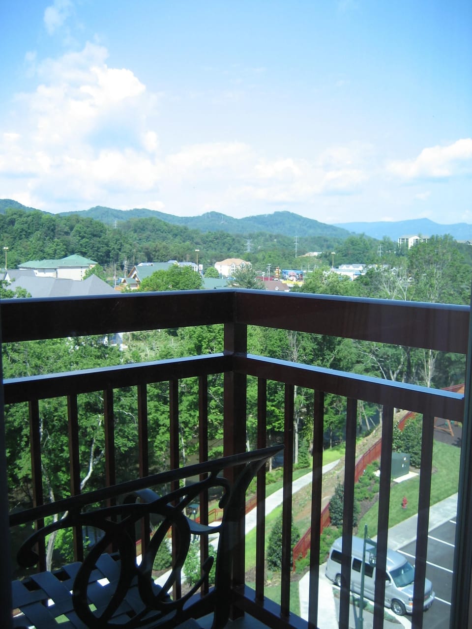 The views of the mountains and  Little Pigeon Forge river from the balcony