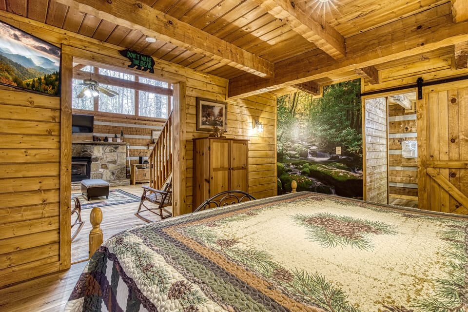 Pet Friendly Cabin in the Smoky Mountains "Back to Nature" - Main level bedroom with king size bed