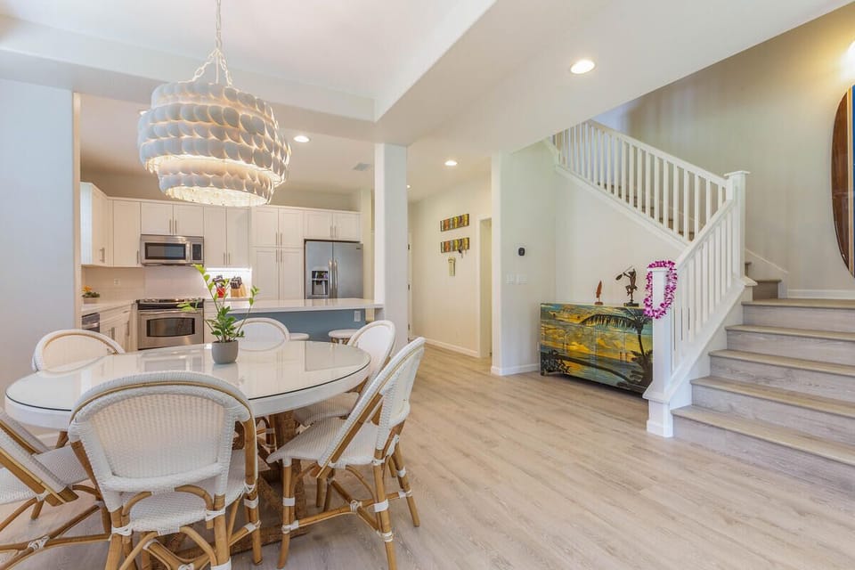 Stylish dining space with seating for six