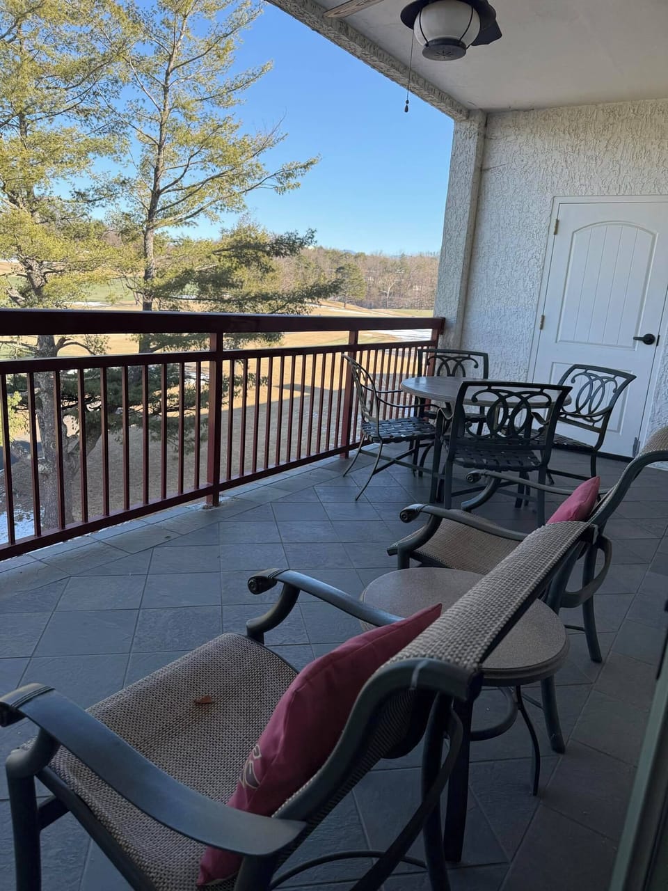 Relax on our large balcony viewing the 7th fairway of the golf course.